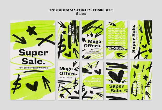Bezpłatny plik PSD kolekcja super historii sprzedaży na instagramie