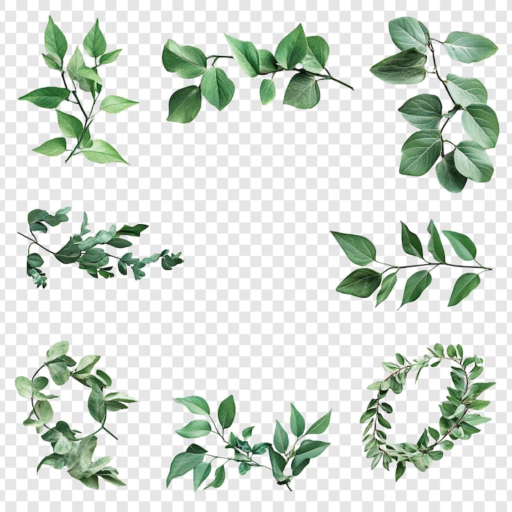 Bezpłatny plik PSD kolekcja zielonych liści i gałęzi ilustracja botaniczna do projektowania