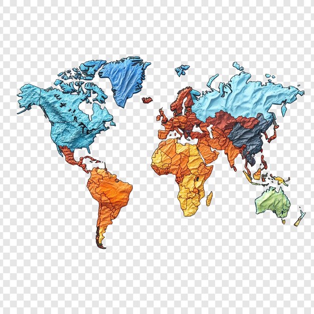 Kolorowa trójwymiarowa mapa świata z globalnej perspektywy