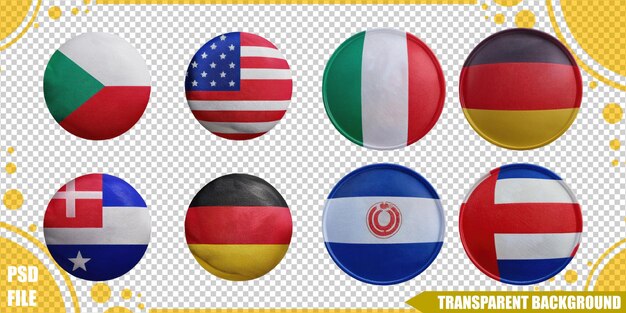 Kolorowe flagi na okrągłych odznakach dla globalnej reprezentacji