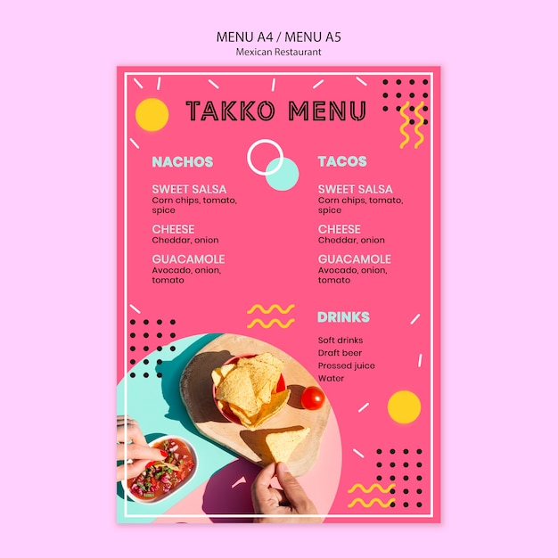 Bezpłatny plik PSD kolorowe menu restauracji meksykańskiej