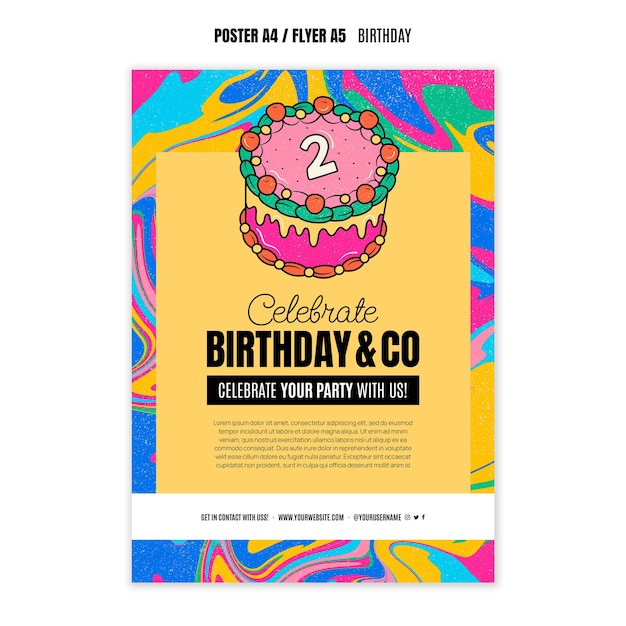 Bezpłatny plik PSD kolorowy plakat z okazji urodzin z ciastem