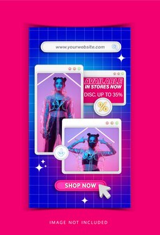 Koncepcja kreatywna moda sprzedaż instagram szablon promocji w mediach społecznościowych z kolorowym komputerem retro