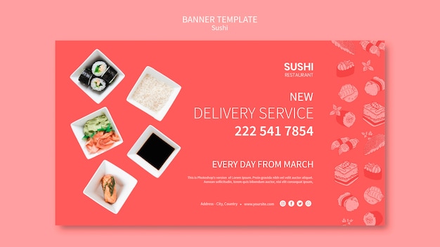 Bezpłatny plik PSD koncepcja szablon transparent sushi