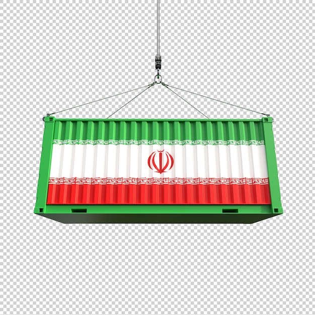 Kontener Z Flagą Iranu Na Przezroczystym Tle