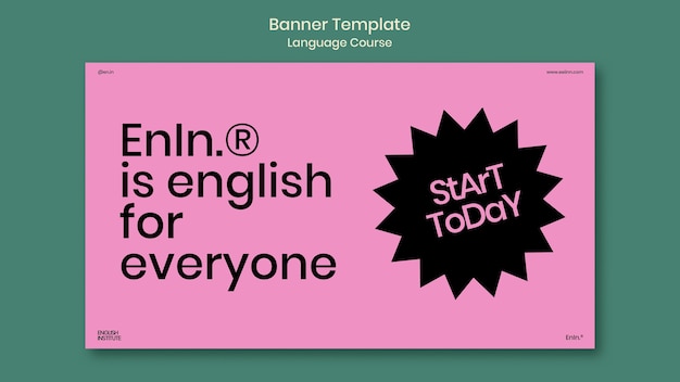 Bezpłatny plik PSD kursy języka angielskiego poziomy baner szablon w stylu retro