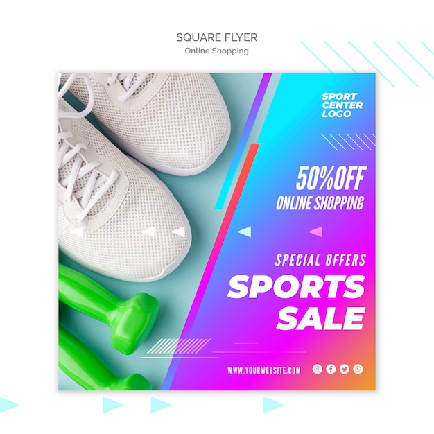 Bezpłatny plik PSD kwadratowa ulotka do internetowej sprzedaży sportowej