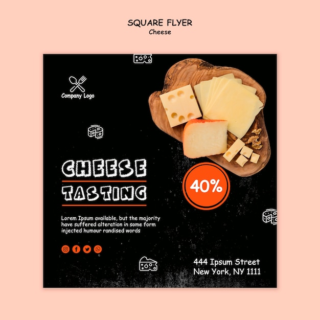 Bezpłatny plik PSD kwadratowa ulotka z degustacją sera