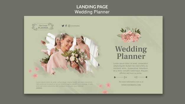 Bezpłatny plik PSD kwiatowa strona docelowa planowania ślubu