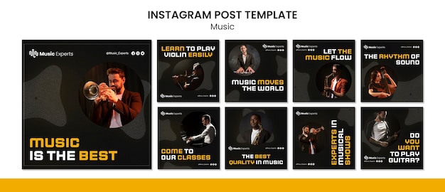 Bezpłatny plik PSD lekcje muzyki na instagramie kolekcja postów