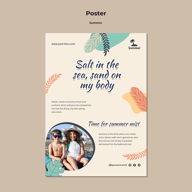 Bezpłatny plik PSD letni plakat szablon z kolorowymi liśćmi