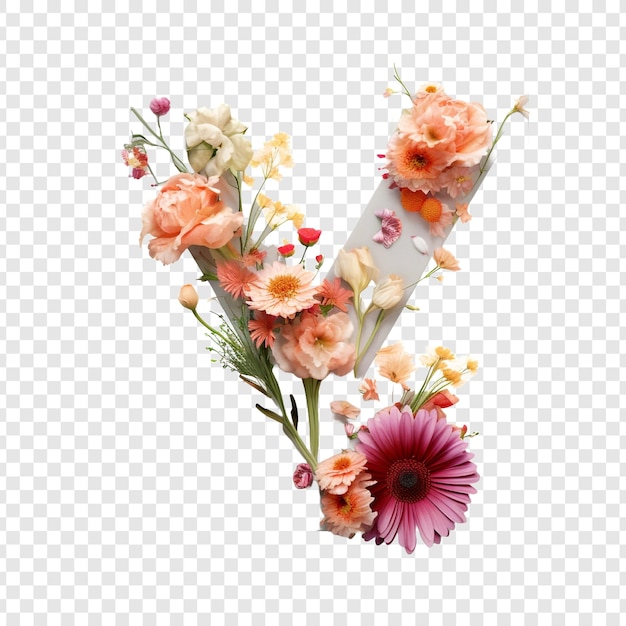 Bezpłatny plik PSD liczba y z elementami kwiatowymi kwiat wykonany z kwiatów 3d izolowany na przezroczystym tle
