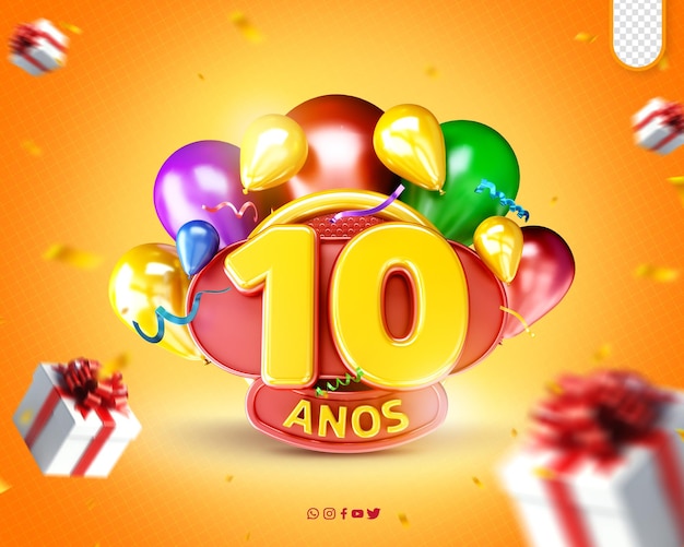 Bezpłatny plik PSD logo promocyjne 10 rocznica uroczystości inauguracji 10 rocznika
