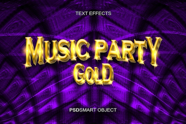 Bezpłatny plik PSD luksusowa impreza muzyczna złota makieta w stylu tekstu 3d