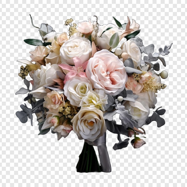 Bezpłatny plik PSD luksusowy bukiet ślubny z różnorodnymi pięknymi kwiatami izolowanymi na przezroczystym tle
