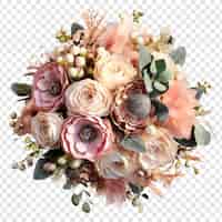 Bezpłatny plik PSD luksusowy bukiet ślubny z różnorodnymi pięknymi kwiatami izolowanymi na przezroczystym tle