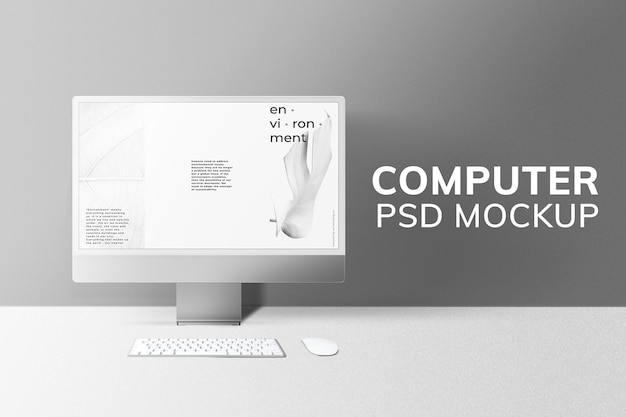Makieta ekranu komputera stacjonarnego psd szare urządzenie cyfrowe w minimalistycznym stylu