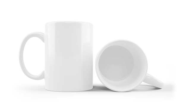 Bezpłatny plik PSD makieta kubek ceramiczny biały na białym tle