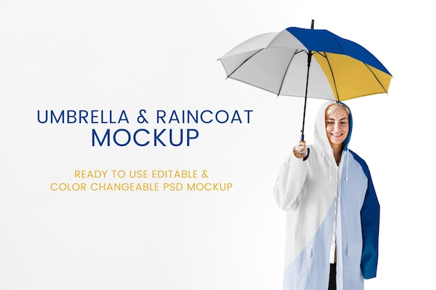 Bezpłatny plik PSD makieta parasola i płaszcza przeciwdeszczowego psd do odzieży na porę deszczową