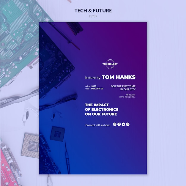 Bezpłatny plik PSD makieta ulotki na temat technologii i przyszłości