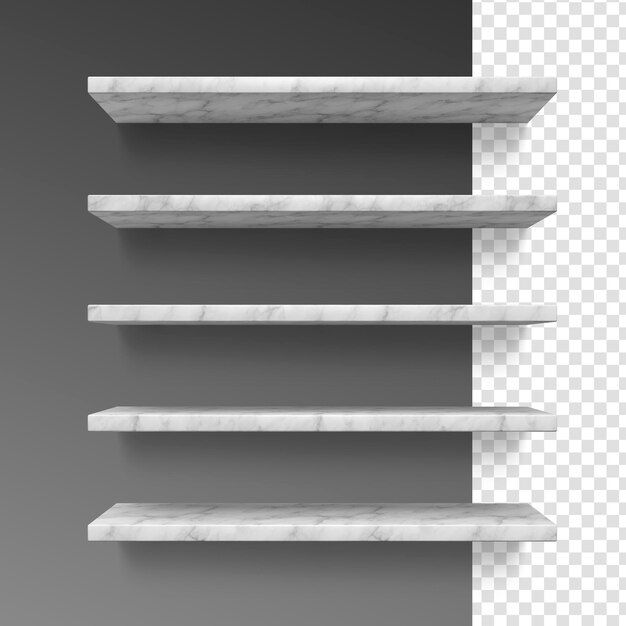Marmurowa półka 3d realistyczny render z przezroczystym tłem