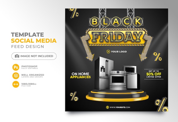 Media społecznościowe post czarny piątek projekt szablonu renderowania 3d dla kampanii marketingowej