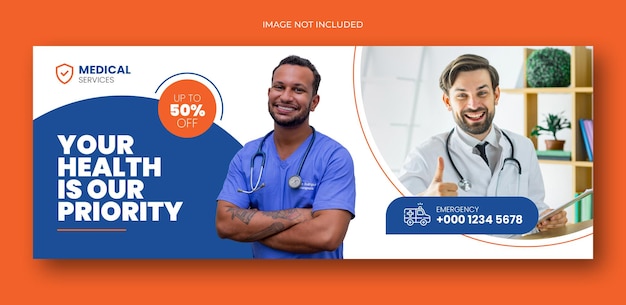 Medyczna opieka zdrowotna na okładce osi czasu na facebooku i szablon banera internetowego