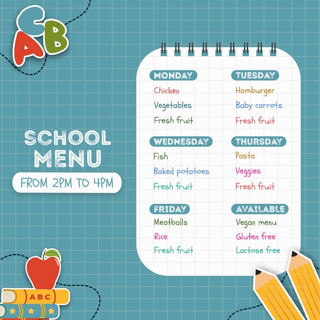 Bezpłatny plik PSD menu szkolne dla dzieci