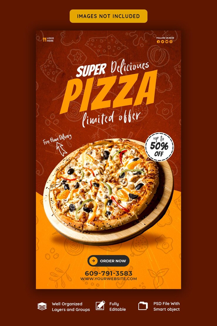Menu z jedzeniem i pizzą na Instagramie i Facebooku