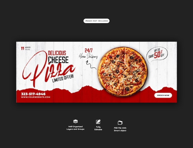 Menu Z Jedzeniem I Pyszna Pizza Szablon Banera Na Okładkę Na Facebooku