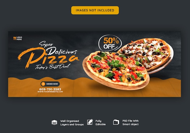 Bezpłatny plik PSD menu żywności i pyszna pizza na facebooku szablon transparentu okładki