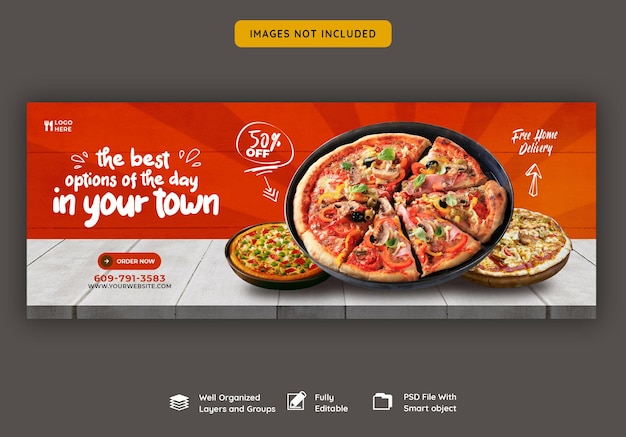 Bezpłatny plik PSD menu żywności i pyszna pizza na facebooku szablon transparentu okładki