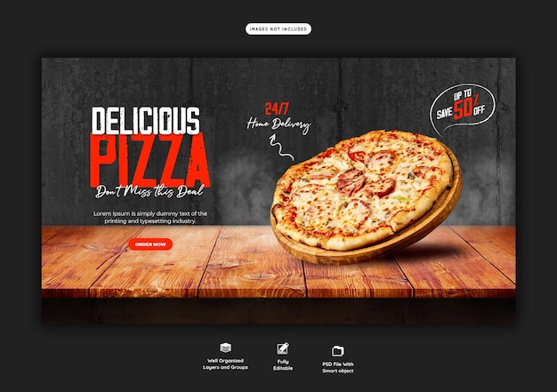 Menu żywności i szablon banera internetowego pysznej pizzy