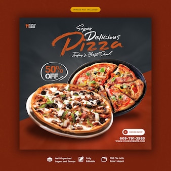 Menu żywności i szablon banera mediów społecznościowych pysznej pizzy