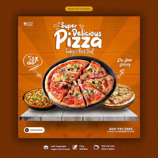 Menu żywności I Szablon Banera Mediów Społecznościowych Pysznej Pizzy