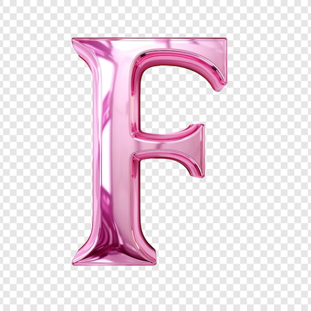 Bezpłatny plik PSD metaliczna różowa szklana litera f wyizolowana na przezroczystym tle