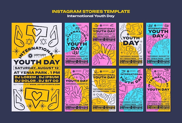 Bezpłatny plik PSD międzynarodowe historie na instagramie z okazji dnia młodzieży