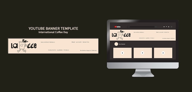 Bezpłatny plik PSD międzynarodowy baner youtube na dzień kawy