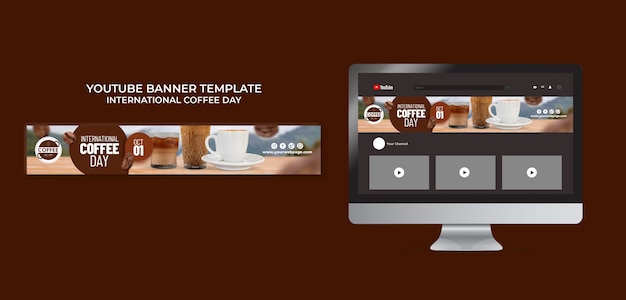 Bezpłatny plik PSD międzynarodowy baner youtube na dzień kawy
