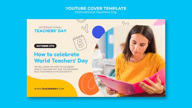 Bezpłatny plik PSD międzynarodowy dzień nauczyciela okładka na youtube