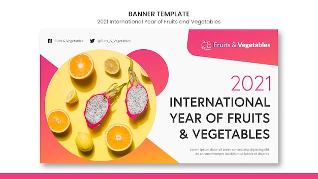 Międzynarodowy rok szablonu baneru owoców i warzyw