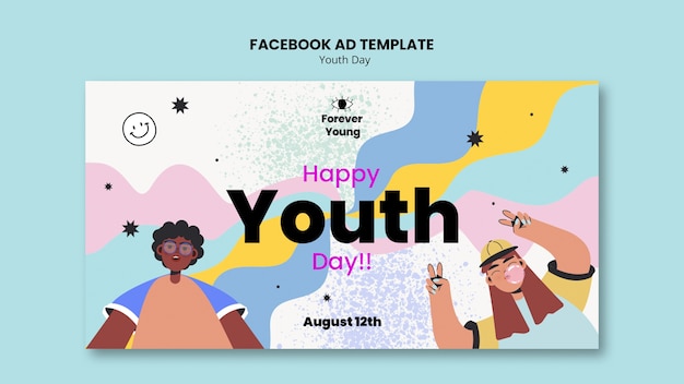 Międzynarodowy szablon reklamy na Facebooku z okazji Dnia Młodzieży