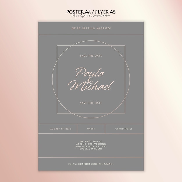 Bezpłatny plik PSD minimalistyczny projekt plakatu w kolorze różowego złota