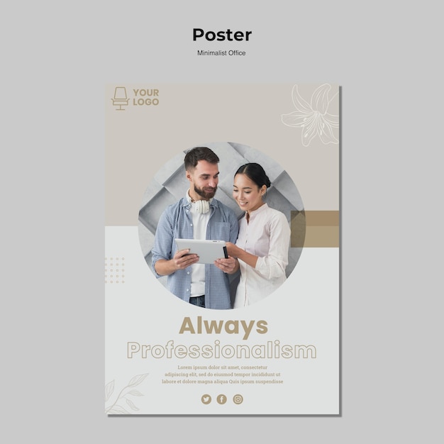 Bezpłatny plik PSD minimalistyczny styl plakatu biurowego
