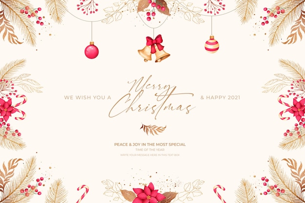 Bezpłatny plik PSD minimalna kartka świąteczna z czerwonymi i złotymi ornamentami