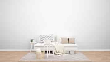 Bezpłatny plik PSD minimalny salon z białą sofą i dywanem, pomysły na aranżację wnętrz