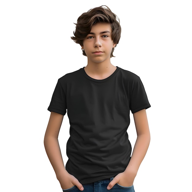 Bezpłatny plik PSD młody chłopiec w czarnej koszulce odizolowany na białym tle z ścieżką wycinania