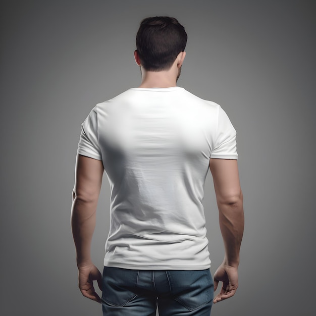 Bezpłatny plik PSD młody człowiek w białej koszulce na szarym tle z tyłu