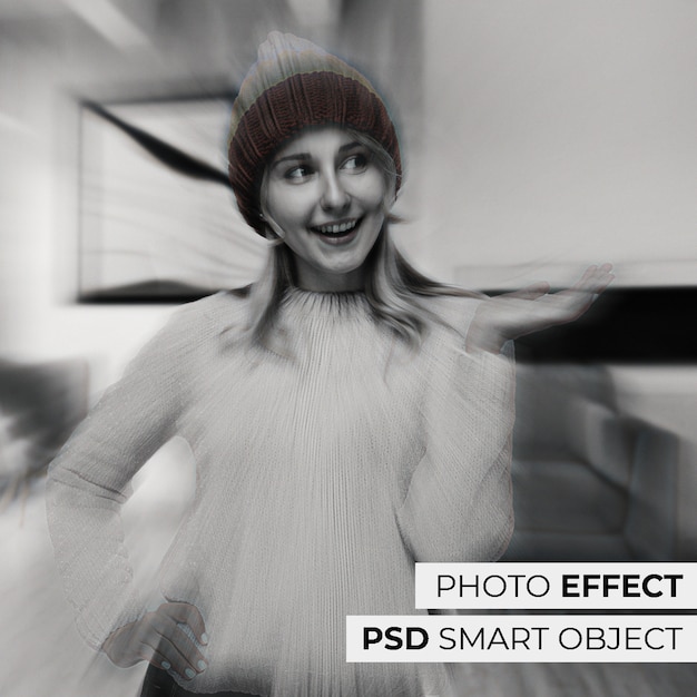 Bezpłatny plik PSD monochromatyczny portret kobiety z efektem chromatycznej krawędzi