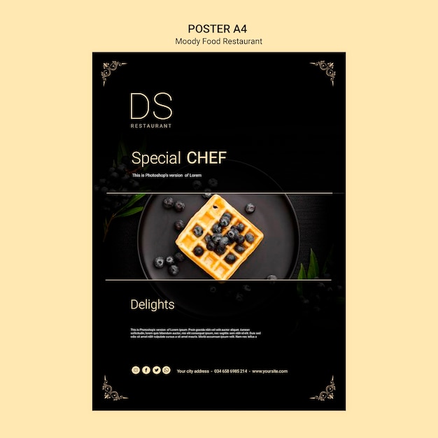 Bezpłatny plik PSD moody food restauracja plakat szablon a4